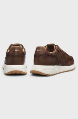 Lace-up leather trainers, Brown