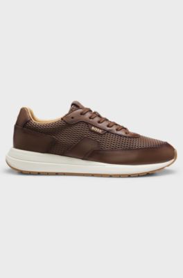 Sneakers stringate in pelle, Marrone