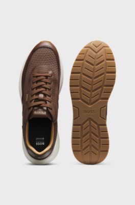 Lace-up leather trainers, Brown