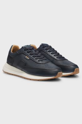 Lace-up leather trainers, Dark Blue