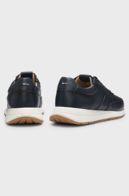 Lace-up leather trainers, Dark Blue