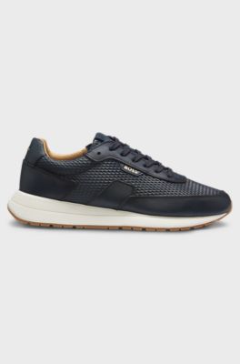 Lace-up leather trainers, Dark Blue