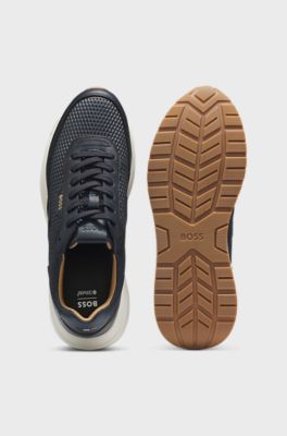 Lace-up leather trainers, Dark Blue