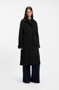 Belted wool-blend coat in a relaxed fit, Dark Blue