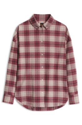 Oversized-fit flannel blouse, Red Patterned