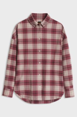 Oversized-fit flannel blouse, Red Patterned