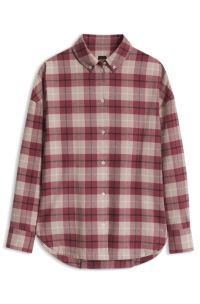 Oversized-fit flannel blouse, Red Patterned