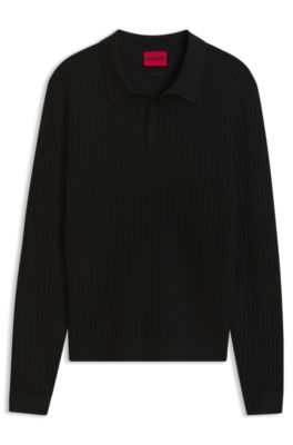 Ribbed-knit polo sweater, Black