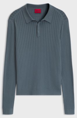 Ribbed-knit polo sweater, Grey