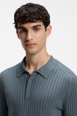 Ribbed-knit polo sweater, Grey