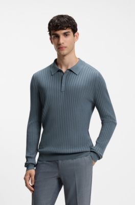 Ribbed-knit polo sweater, Grey