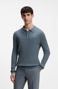 Ribbed-knit polo sweater, Grey