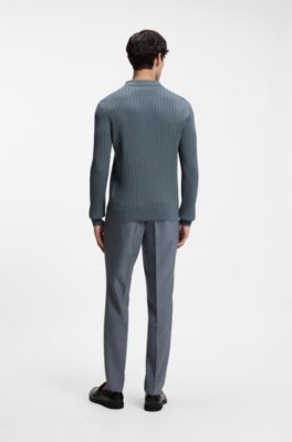 Ribbed-knit polo sweater, Grey