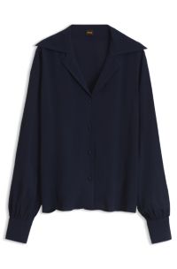 V-neck blouse in crepe de chine, Dark Blue