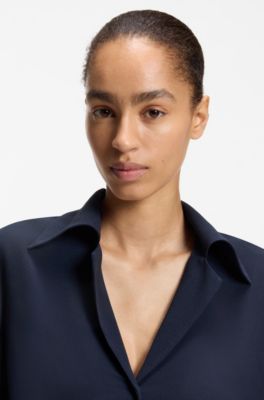 V-neck blouse in crepe de chine, Dark Blue