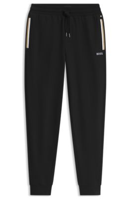 Cotton loungewear bottoms with signature stripe tape, Black