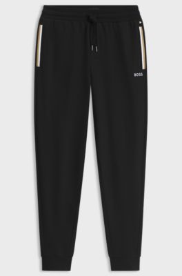 Cotton loungewear bottoms with signature stripe tape, Black