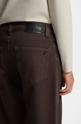 Relaxed-fit jeans in dark-brown stretch denim, Dark Brown