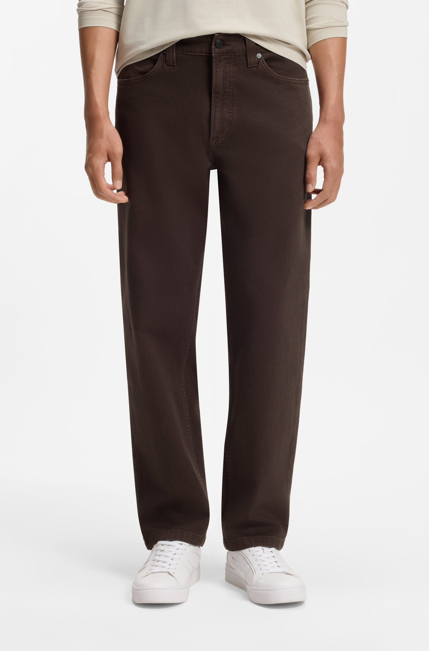 Boss Relaxed-fit jeans in dark-brown stretch denim herr