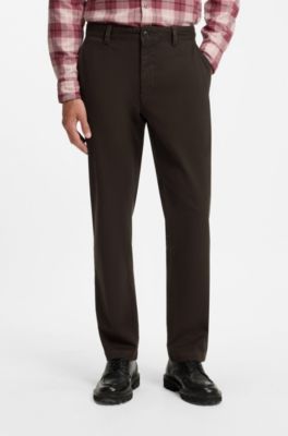 Chinos in structured stretch cotton, Dark Brown