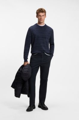 Chinos in structured stretch cotton, Dark Blue
