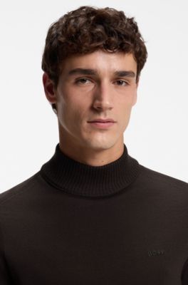 Knitted sweater with embroidered logo, Dark Brown