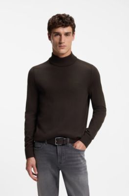 Knitted sweater with embroidered logo, Dark Brown