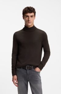 Knitted sweater with embroidered logo, Dark Brown
