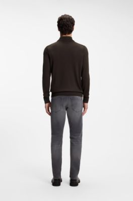 Knitted sweater with embroidered logo, Dark Brown