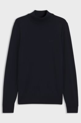 Knitted sweater with embroidered logo, Dark Blue
