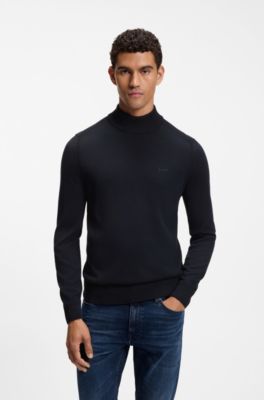 Knitted sweater with embroidered logo, Dark Blue