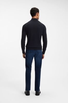 Knitted sweater with embroidered logo, Dark Blue