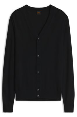 V-neck cardigan crafted in virgin wool blend, Black