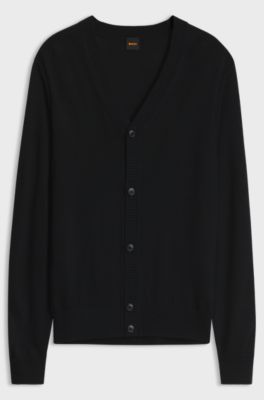 V-neck cardigan crafted in virgin wool blend, Black
