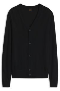V-neck cardigan crafted in virgin wool blend, Black