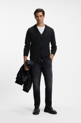 V-neck cardigan crafted in virgin wool blend, Black