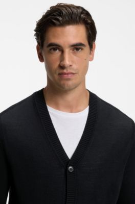 V-neck cardigan crafted in virgin wool blend, Black