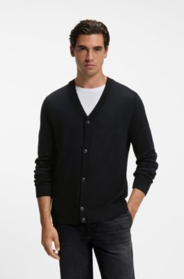 V-neck cardigan crafted in virgin wool blend, Black