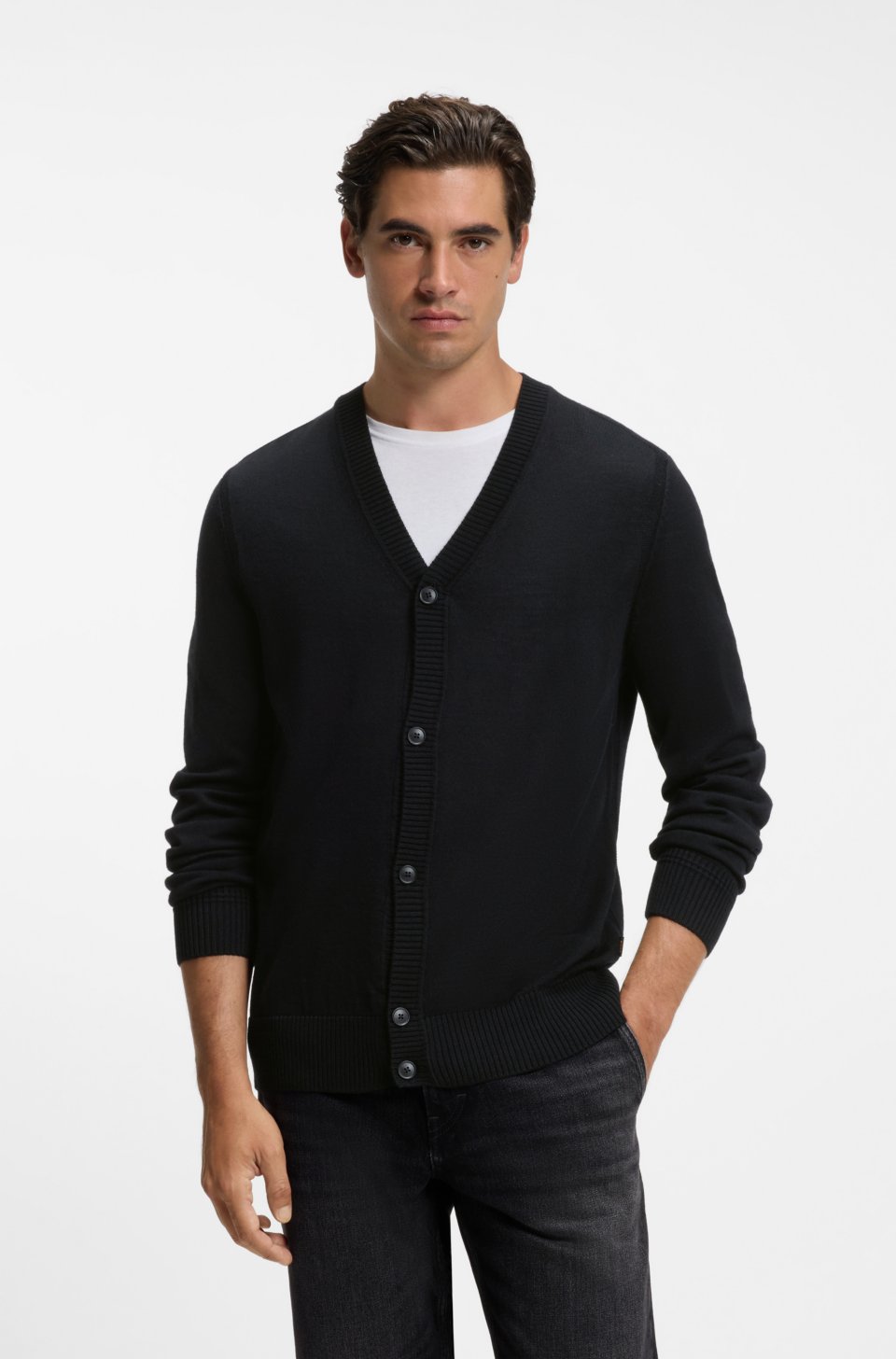 V-neck cardigan crafted in virgin wool blend