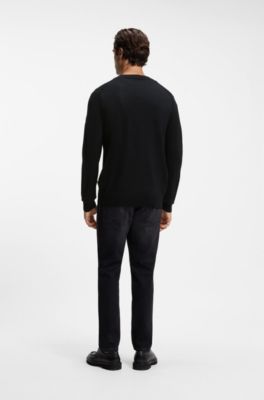 V-neck cardigan crafted in virgin wool blend, Black