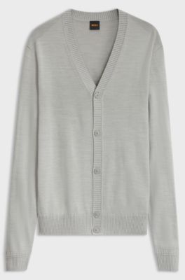 V-neck cardigan crafted in virgin wool blend, Light Grey