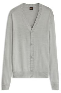 V-neck cardigan crafted in virgin wool blend, Light Grey