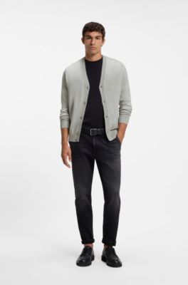 V-neck cardigan crafted in virgin wool blend, Light Grey