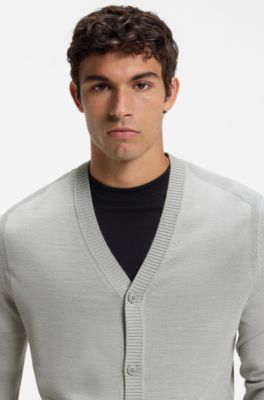 V-neck cardigan crafted in virgin wool blend, Light Grey