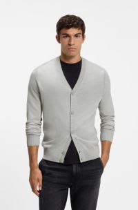 V-neck cardigan crafted in virgin wool blend, Light Grey