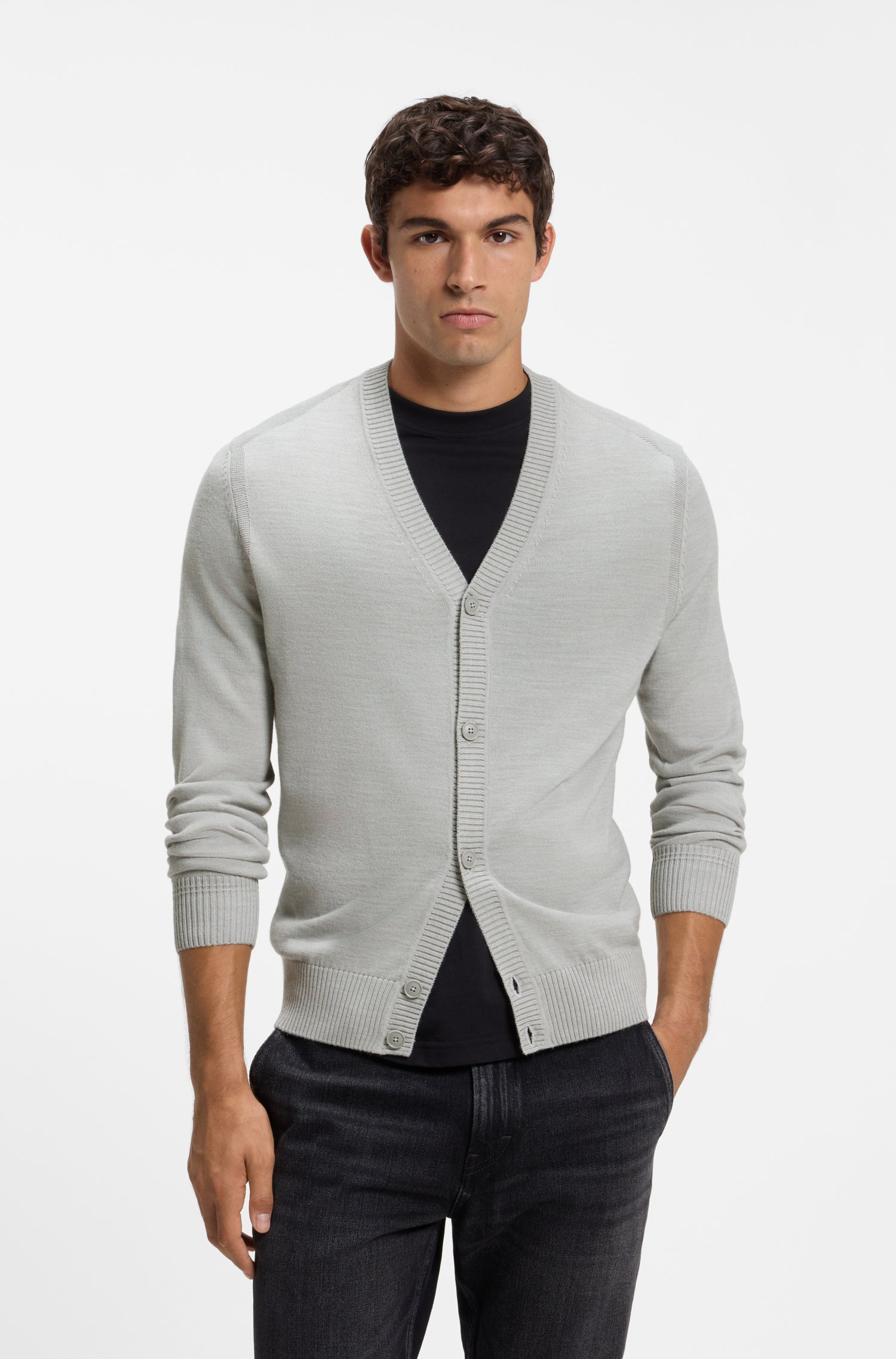 Boss V-neck cardigan crafted in virgin wool blend herr