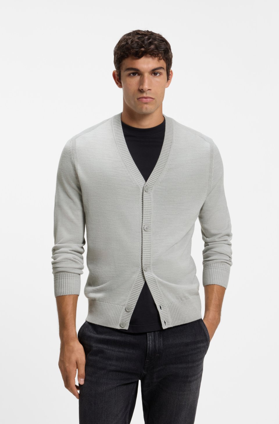 V-neck cardigan crafted in virgin wool blend
