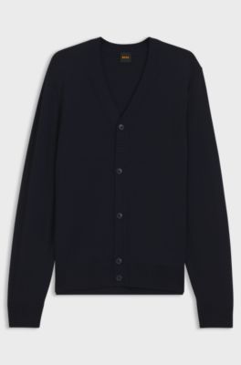 V-neck cardigan crafted in virgin wool blend, Dark Blue