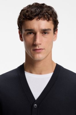 V-neck cardigan crafted in virgin wool blend, Dark Blue