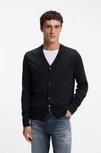 V-neck cardigan crafted in virgin wool blend, Dark Blue